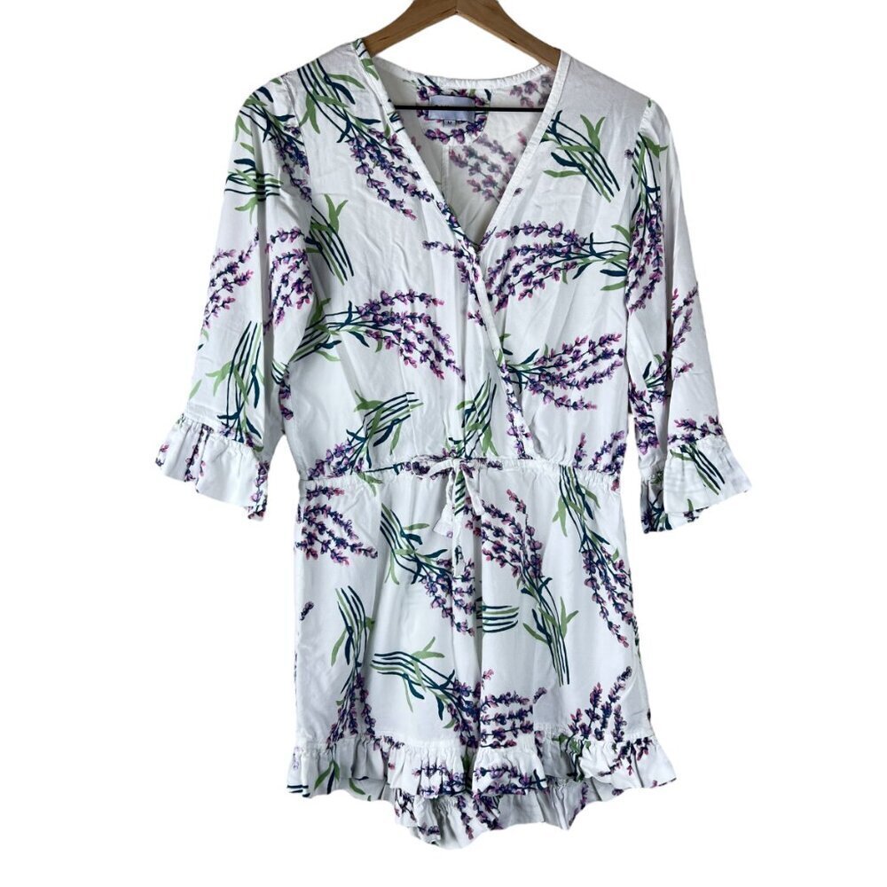 Piyama White Floral Printed Bridal Harper Pajama Romper